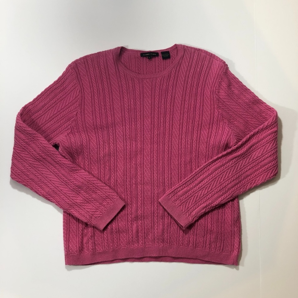 Jeanne Pierre 100% Cotton Small Cable Knit Hot Pink Sweater